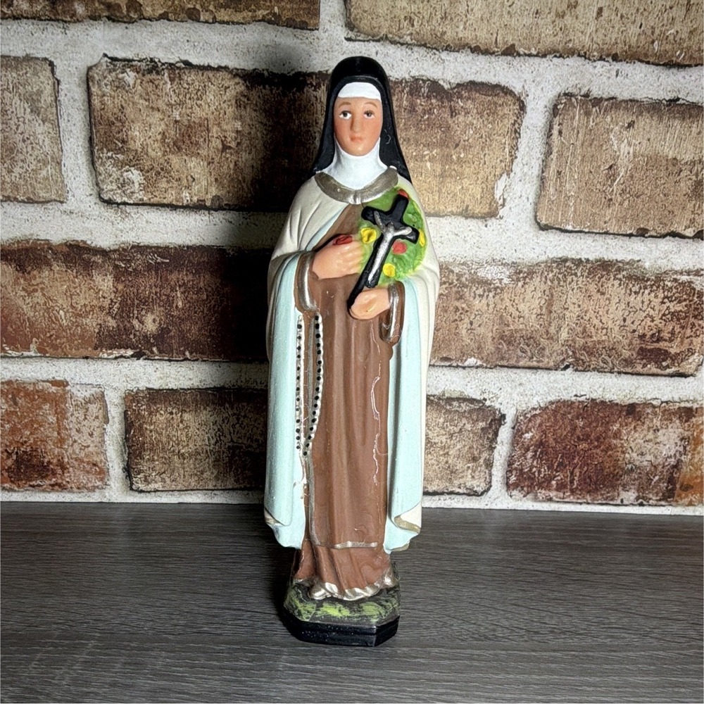 VTG Italy St Therese of Lisieux Nun Rubber Roses Rosary Religious Figurine